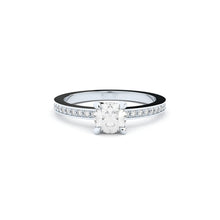 edgy solitaire ring with pave side lab grown or natural diamonds by Formes