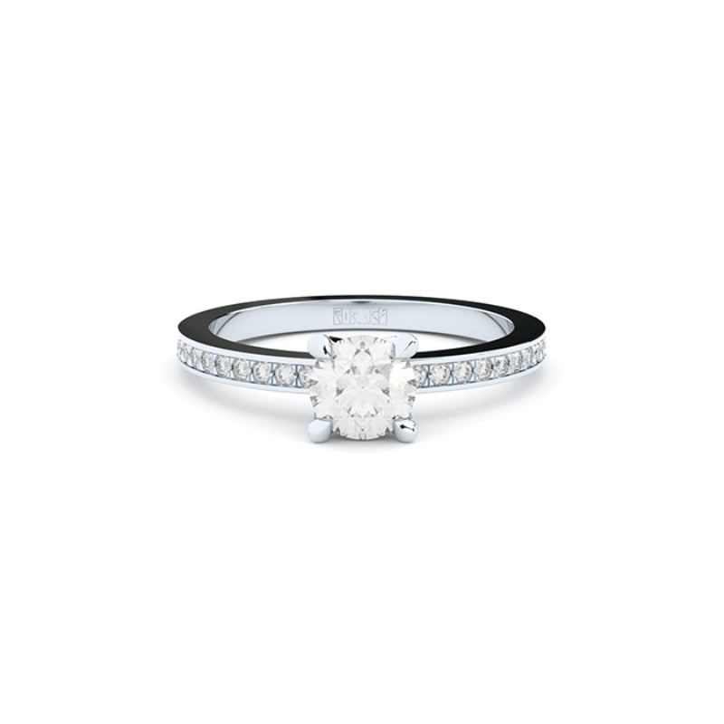 edgy solitaire ring with pave side lab grown or natural diamonds by Formes