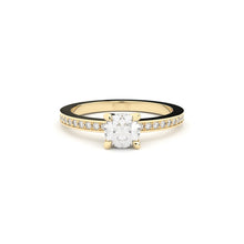 edgy solitaire ring with pave side lab grown or natural diamonds by Formes