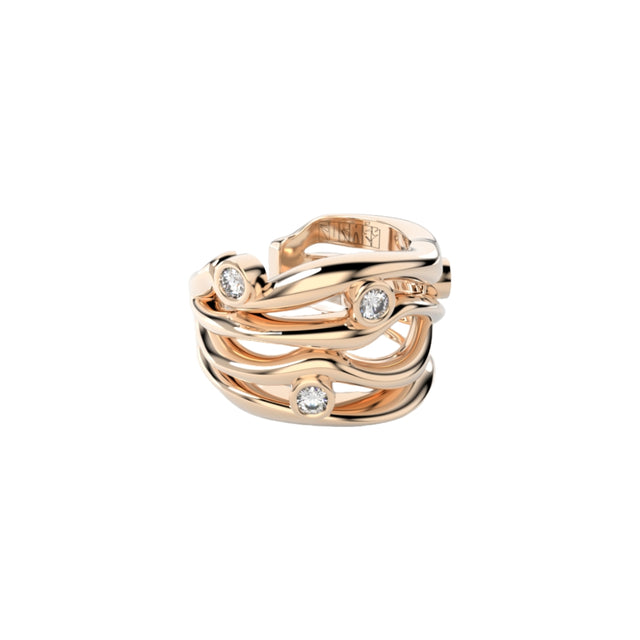 Bare Souls organic golden four threads ear cuff with diamonds by Formes Fine Jewelry