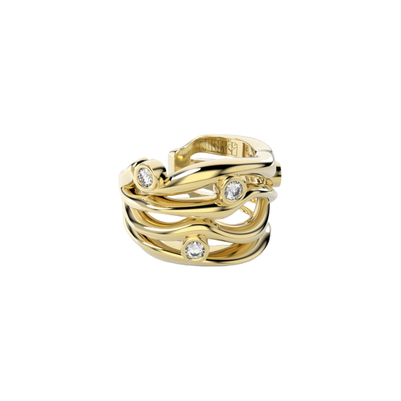 Bare Souls organic golden four threads ear cuff with diamonds by Formes Fine Jewelry