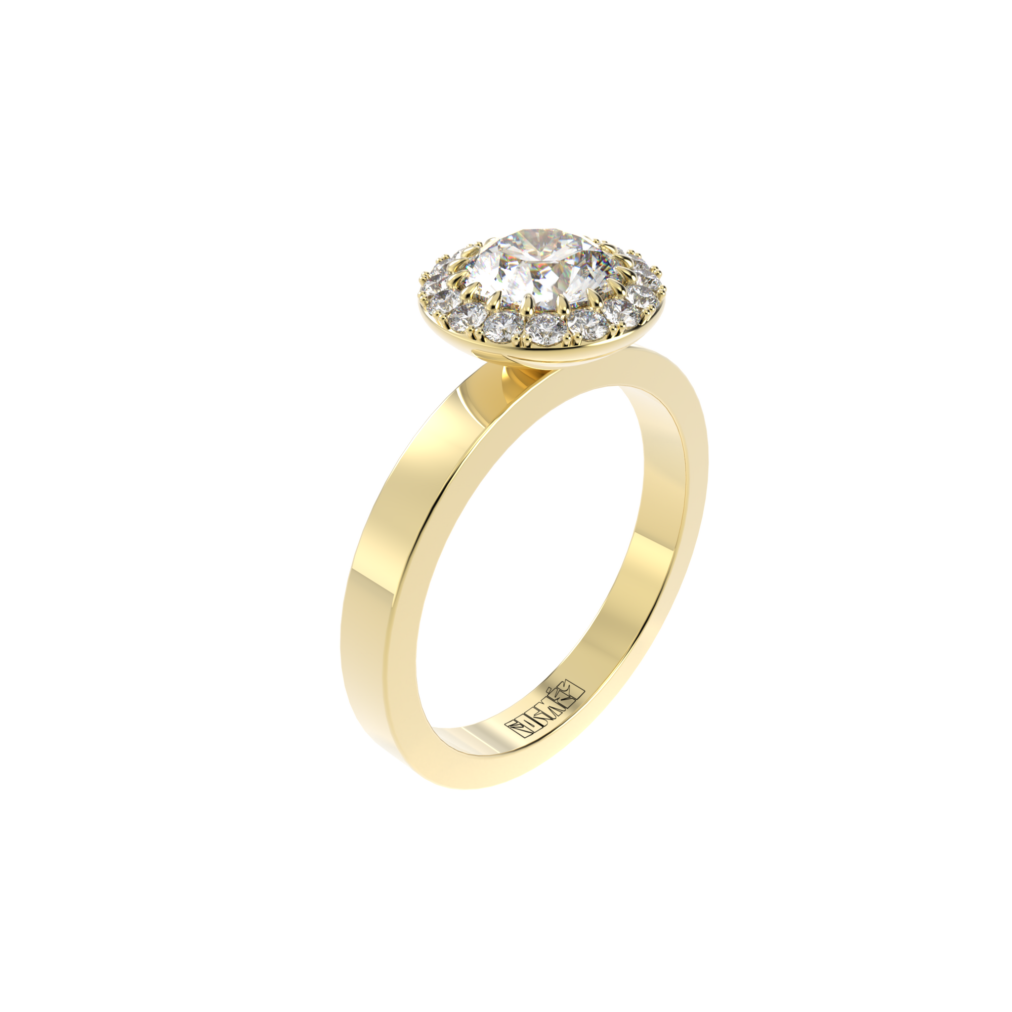 modern halo diamond engagement ring by formes fine jewelry side
