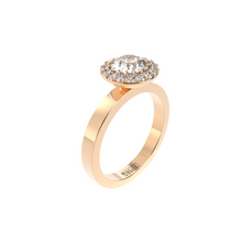modern halo diamond engagement ring by formes fine jewelry rose gold side