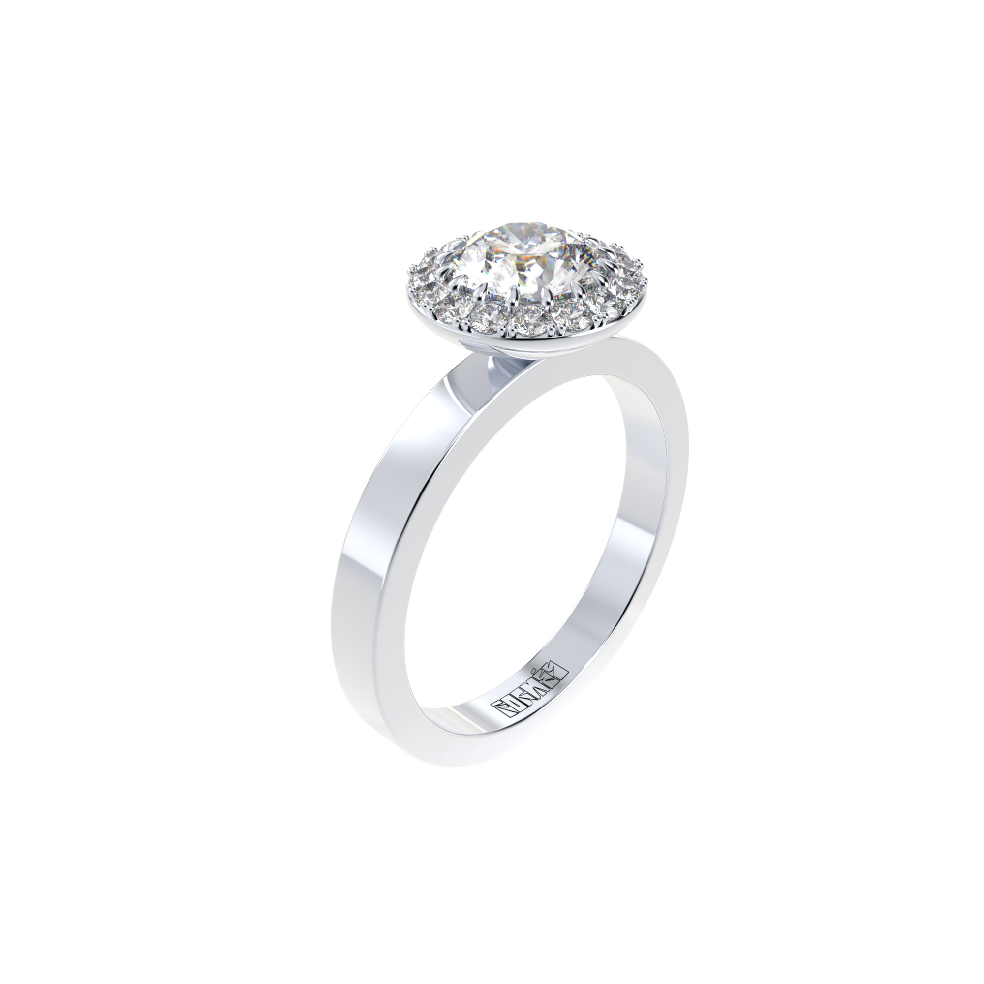 modern halo diamond engagement ring by formes fine jewelry white gold side