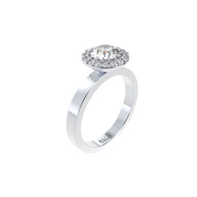 modern halo diamond engagement ring by formes fine jewelry white gold side