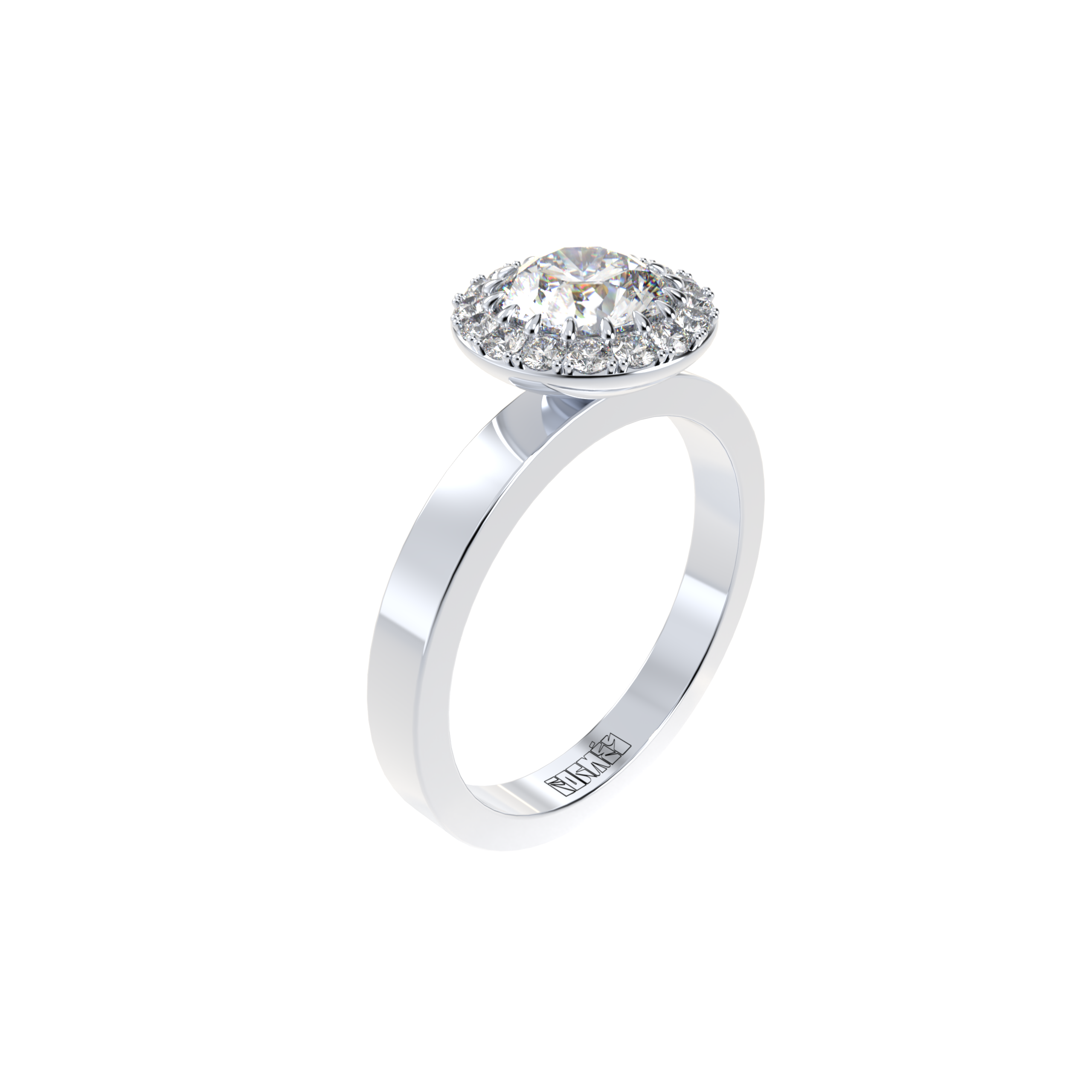 modern halo diamond engagement ring by formes fine jewelry white gold side