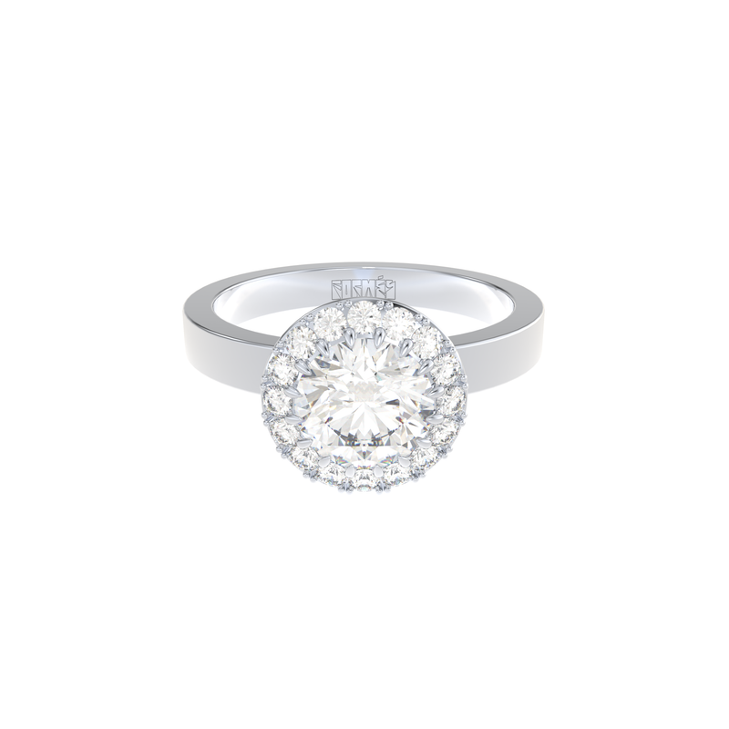 modern halo diamond engagement ring by formes fine jewelry white gold