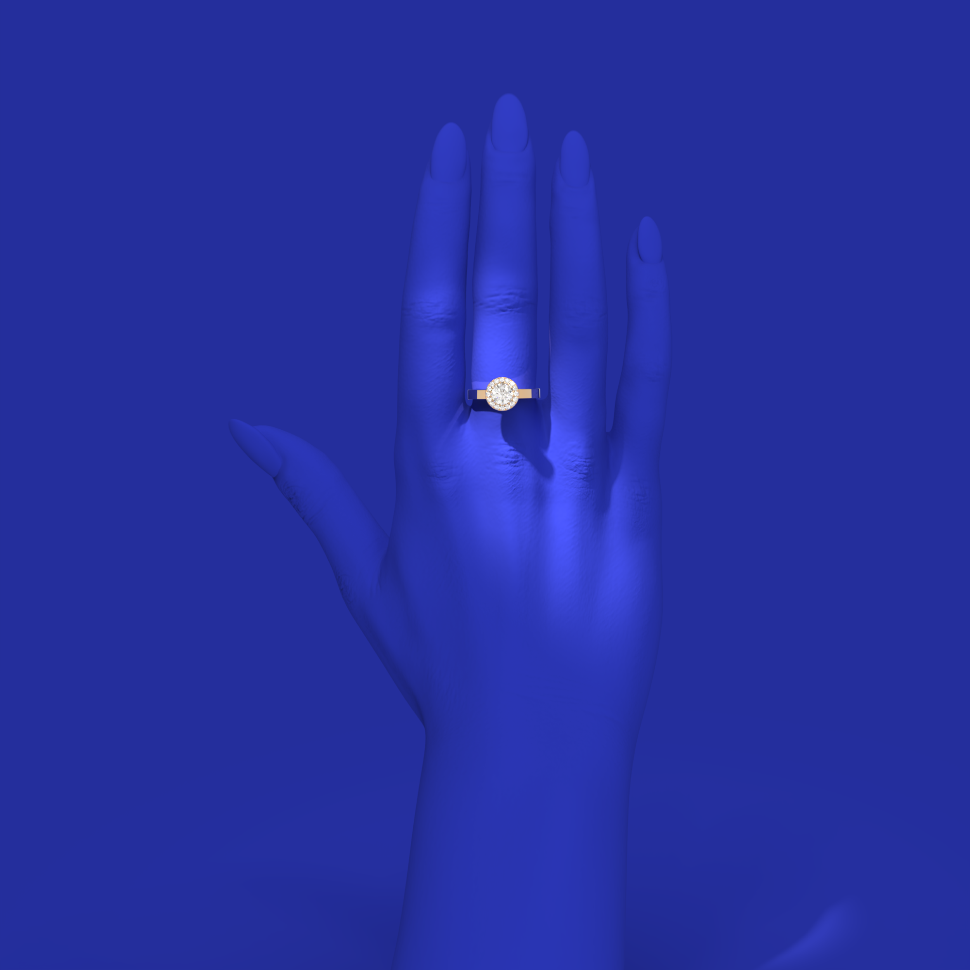modern halo diamond engagement ring by formes fine jewelry on hand