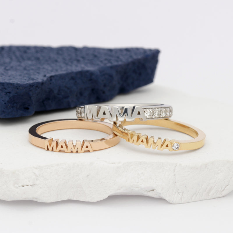 various mama rings by Formes Fine Jewelry