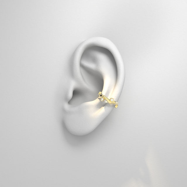 Bare Souls organic golden thread ear cuff with diamonds by Formes Fine Jewelry