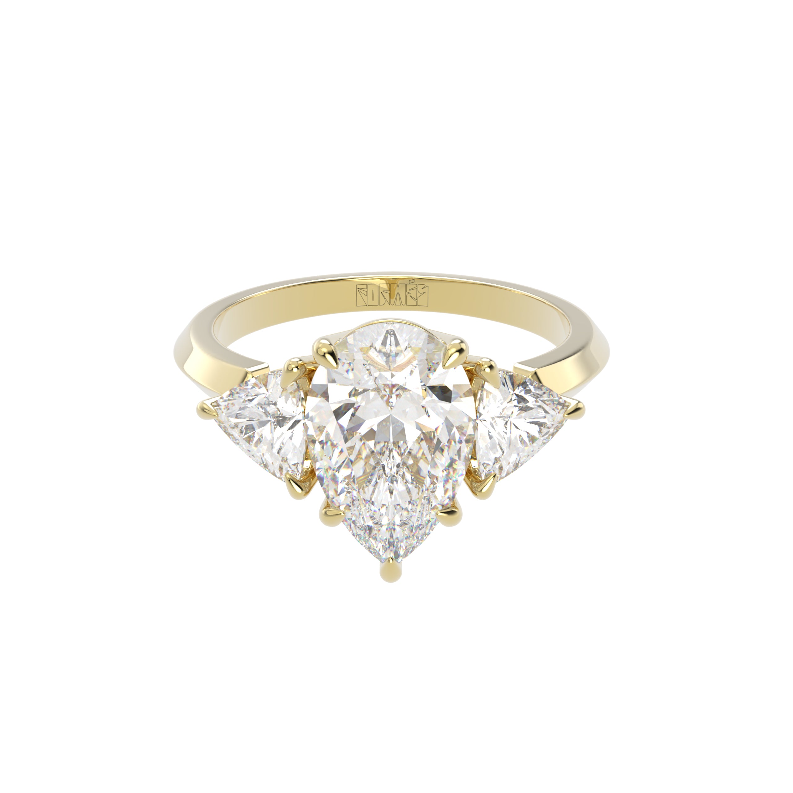 Tiny Clash sužadėtuvių žiedas su lašo formos deimantu, ~3,00 ct, by Formesjewelry.com
