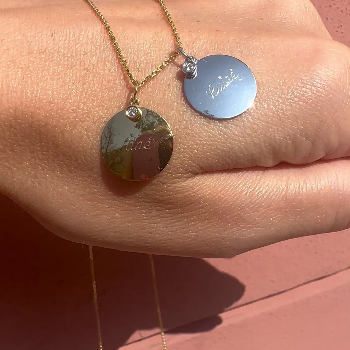 Round amulet with lab grown or natural  diamonds for engraving by Formes engraved pendant amulet with lab grown diamonds by Formes