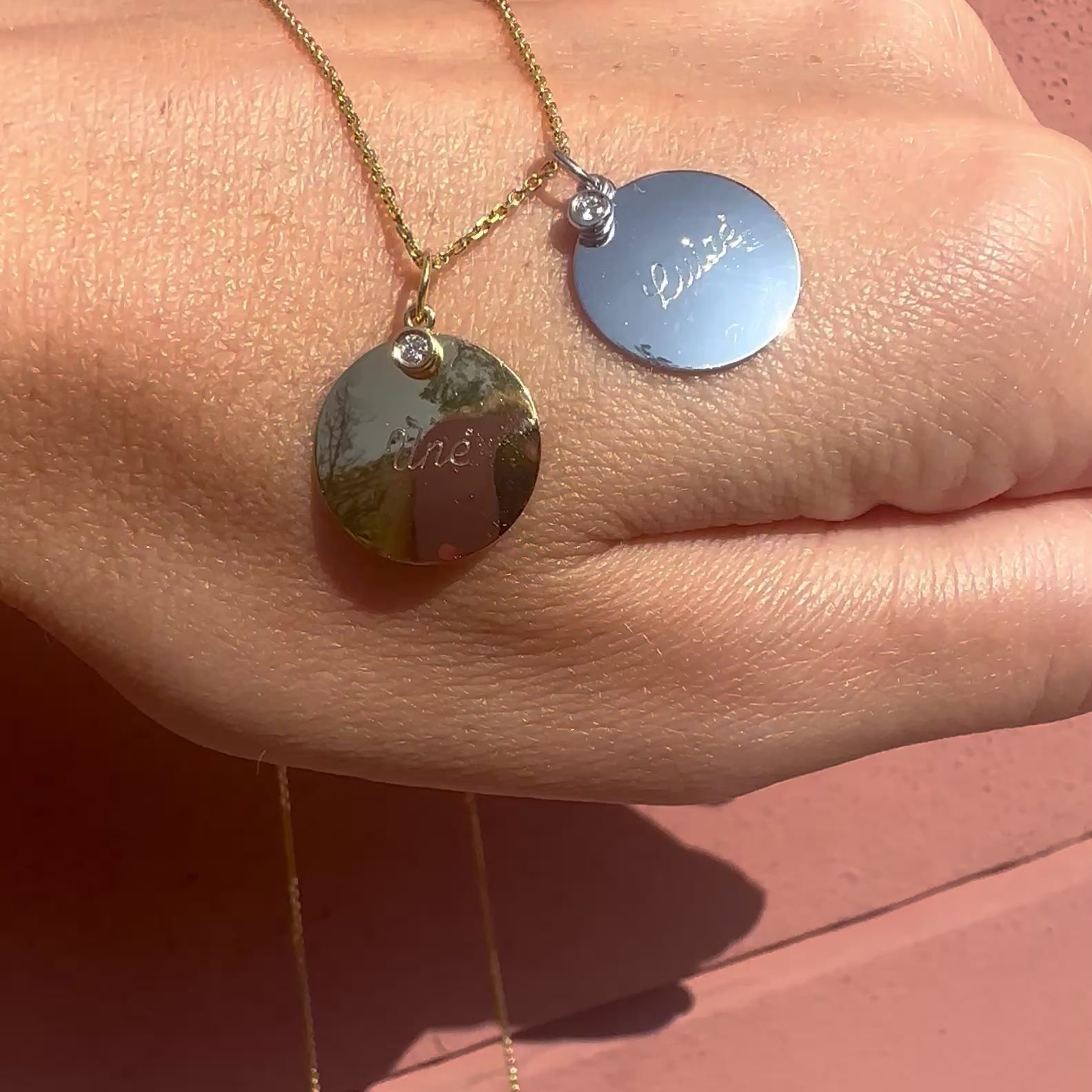 Round amulet with lab grown or natural  diamonds for engraving by Formes engraved pendant amulet with lab grown diamonds by Formes