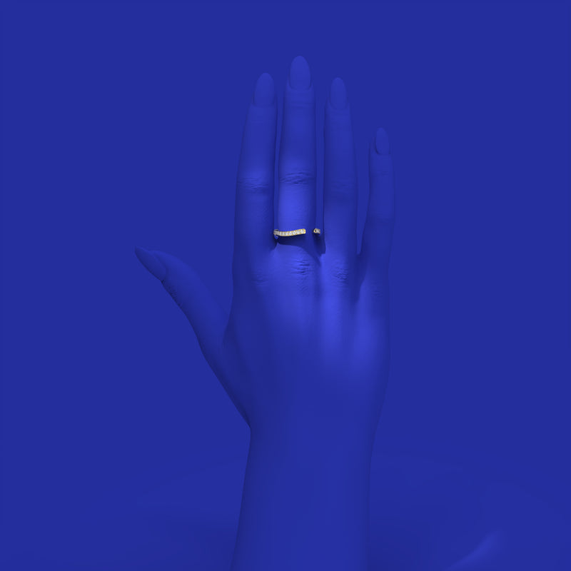 curved ear cuff and ring with diamonds by formes on hand