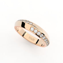 Tiny Clash edgy wedding ring with a distorted diamonds line