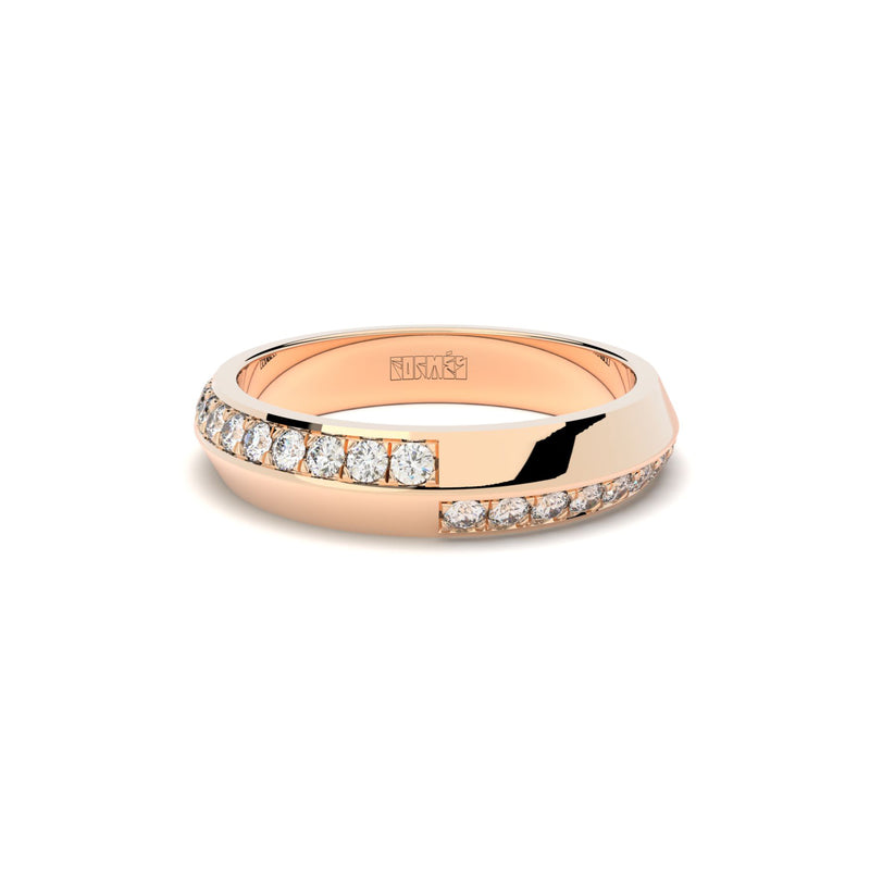 Tiny Clash edgy wedding ring with a distorted diamonds line