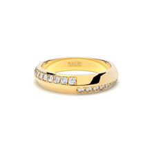 Tiny Clash edgy wedding ring with a distorted diamonds line
