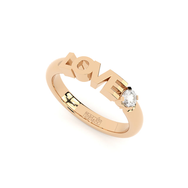 Stackable golden Love rings with lab grown diamond by Formes