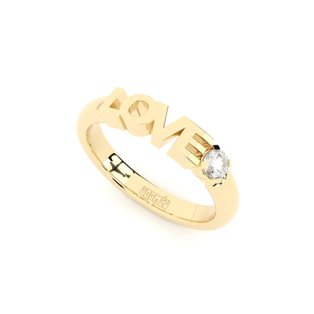 Stackable golden Love rings with lab grown diamond by Formes