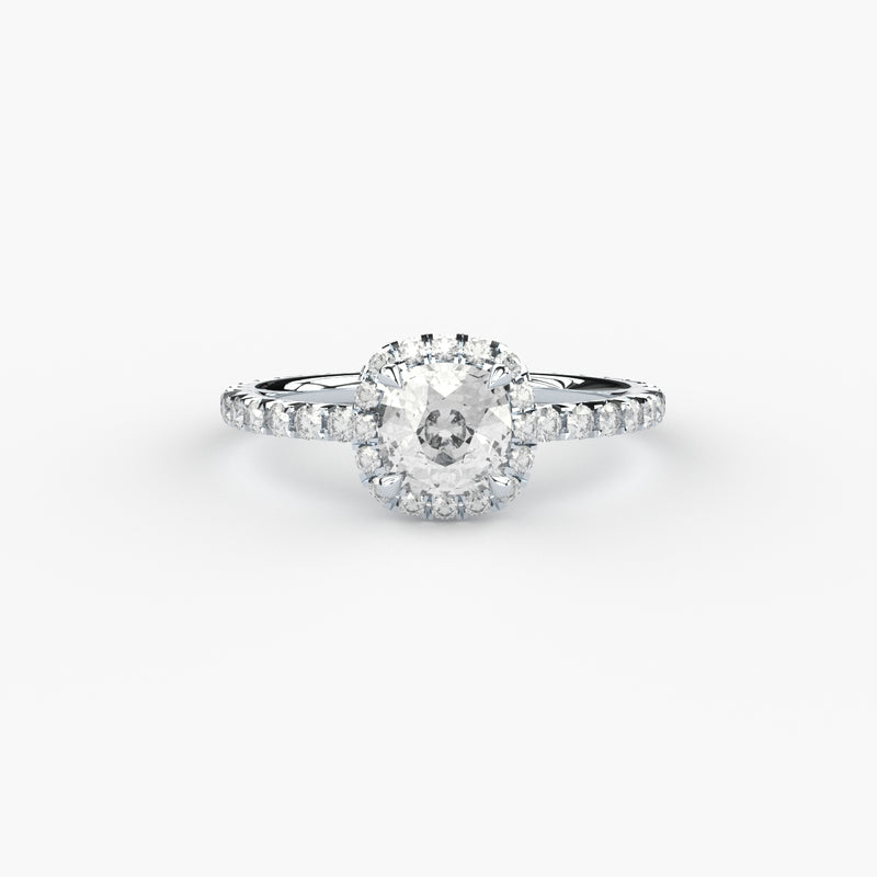 cushion cut lab grown or natural diamond engagement ring in halo style by Formes