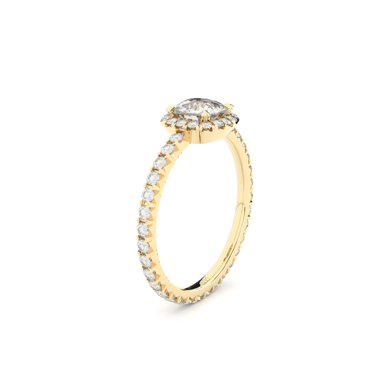 cushion cut lab grown or natural diamond engagement ring in halo style by Formes