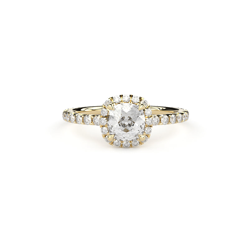 cushion cut lab grown or natural diamond engagement ring in halo style by Formes