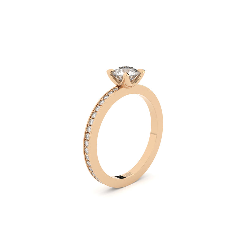 edgy solitaire ring with pave side lab grown or natural diamonds by Formes