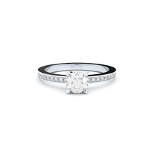 edgy solitaire ring with pave side lab grown diamonds by Formes