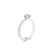 edgy solitaire ring with pave side lab grown or natural diamonds by Formes
