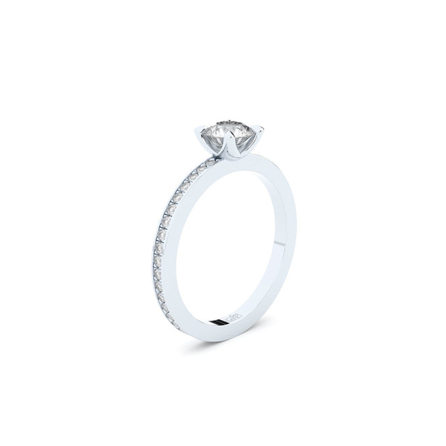 edgy solitaire ring with pave side lab grown diamonds by Formes