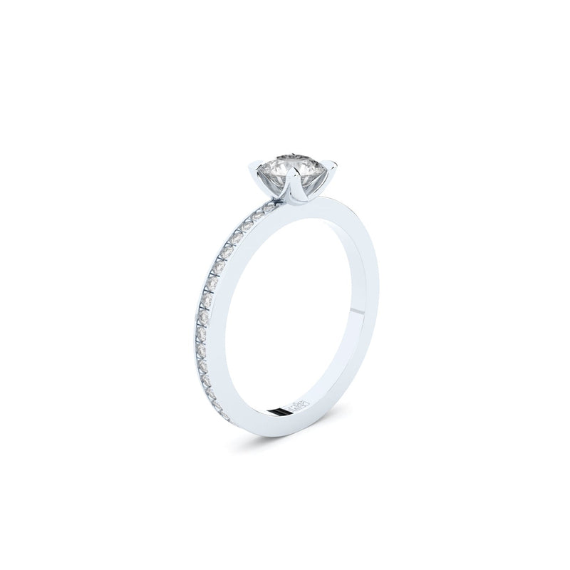 edgy solitaire ring with pave side lab grown or natural diamonds by Formes