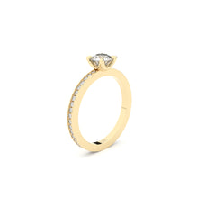 edgy solitaire ring with pave side lab grown or natural diamonds by Formes