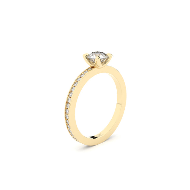 edgy solitaire ring with pave side lab grown diamonds by Formes