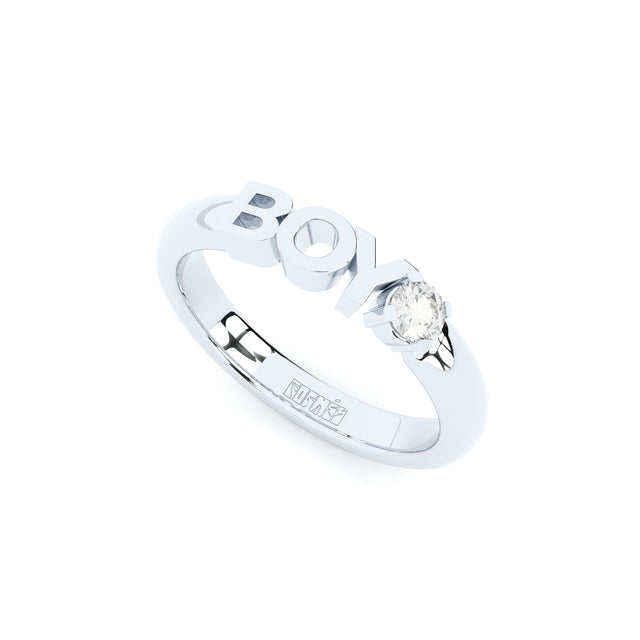 golden BOY ring with lab made diamonds stackable style by Formes white