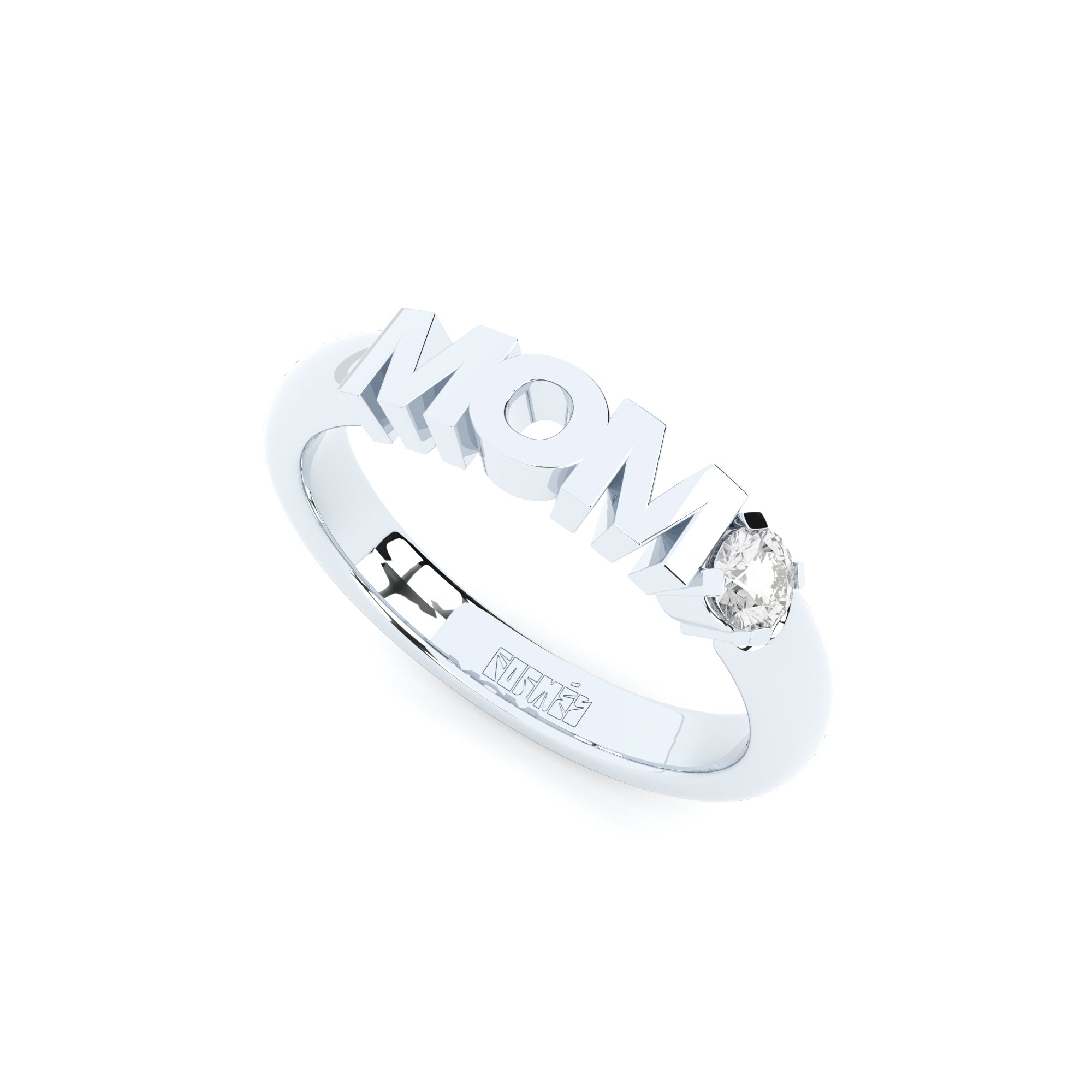 golden MOM ring with lab made diamonds stackable style by Formes white