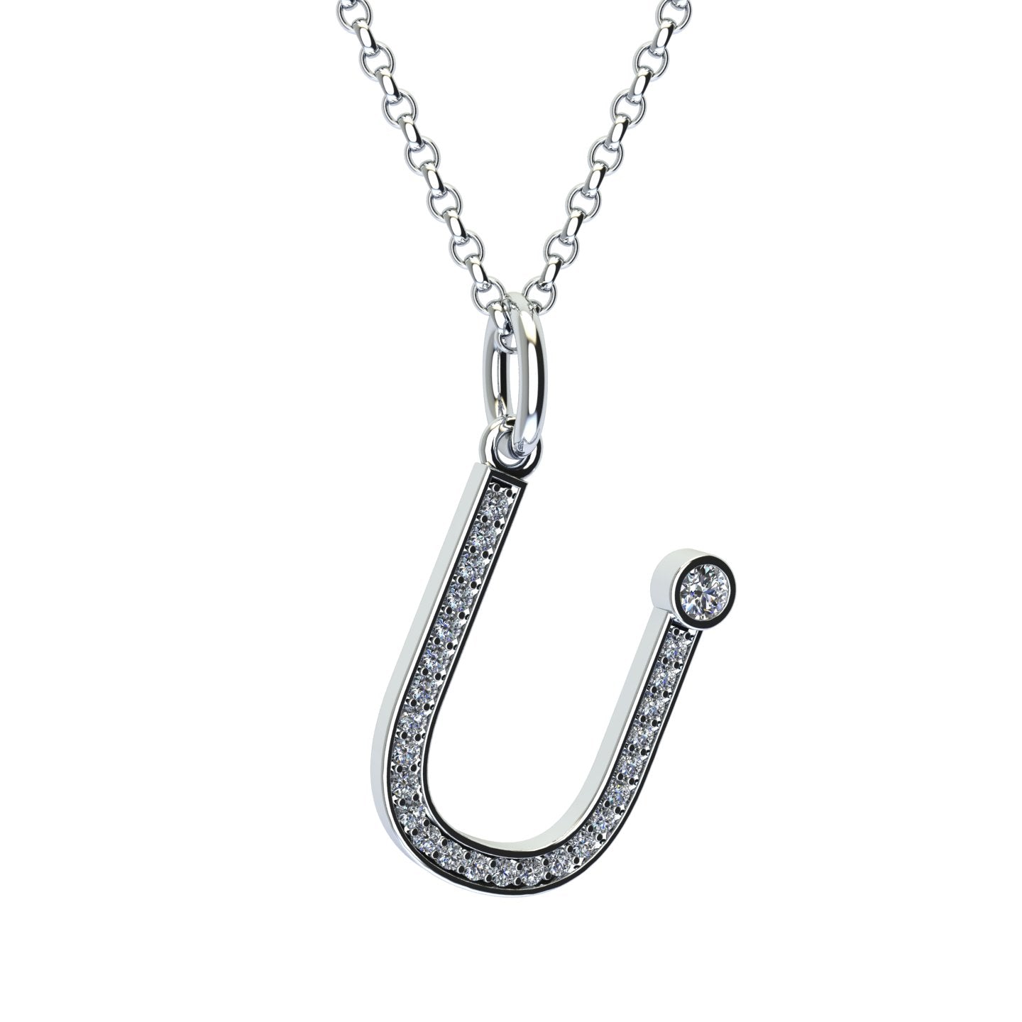 letter u pendant with lab made diamonds