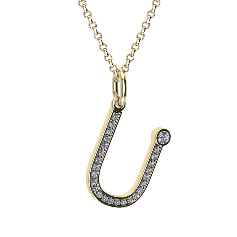letter u pendant with lab made diamonds