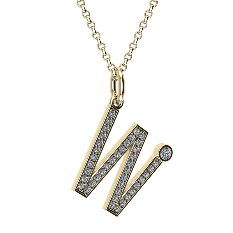letter W pendant with lab made diamonds