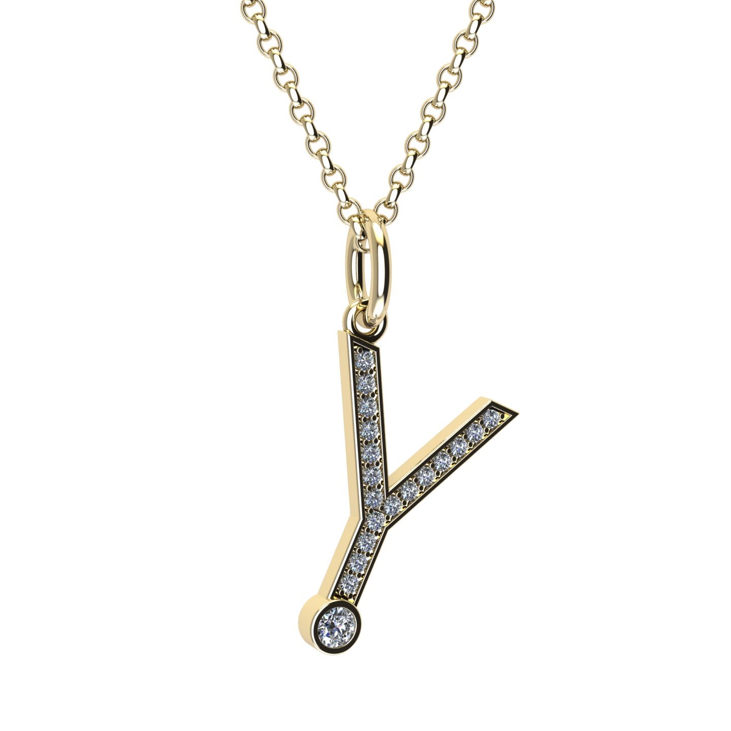 letter y pendant with lab made diamonds