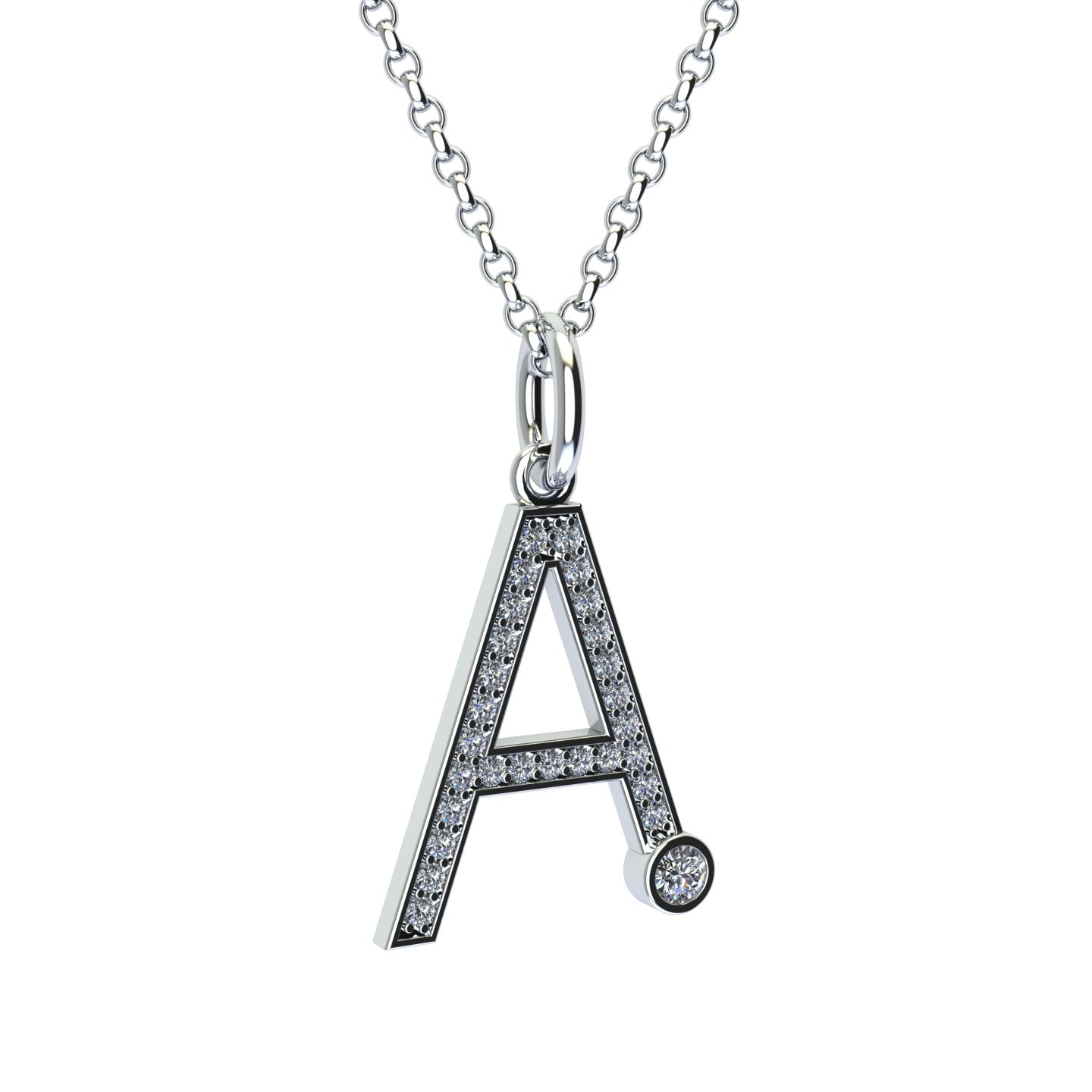 INITIAL A PENDANT, SMALL, WHITE