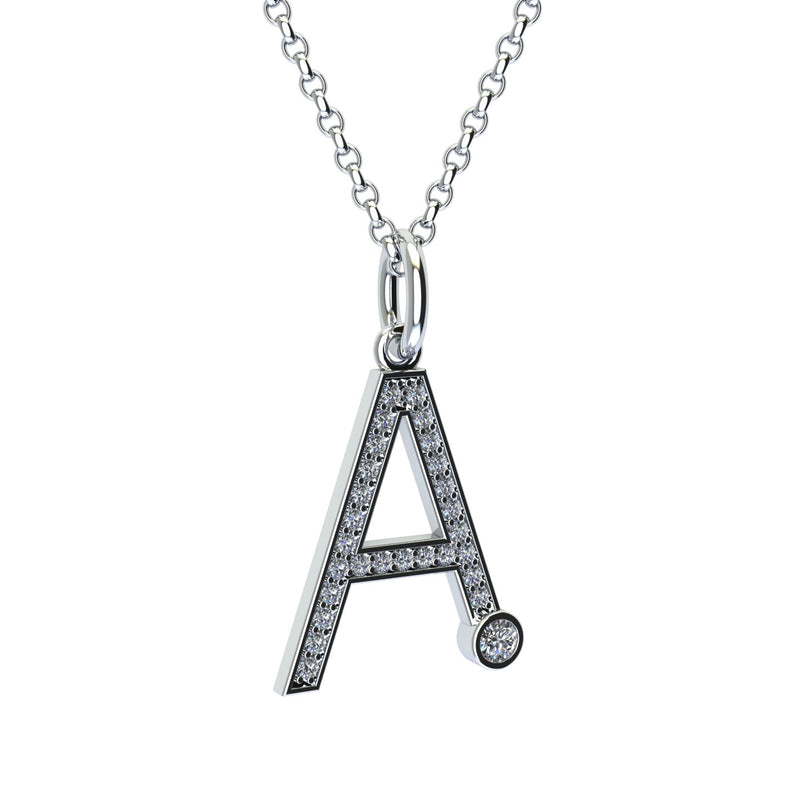 INITIAL A PENDANT, SMALL, WHITE