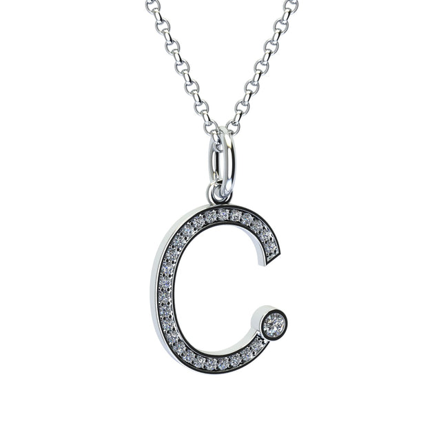 letter c pendant with lab made diamonds