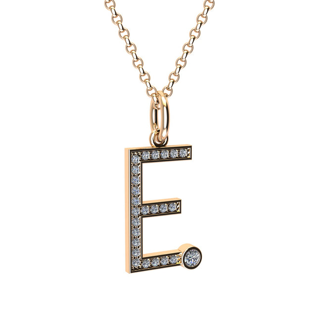 letter e pendant with lab made diamonds