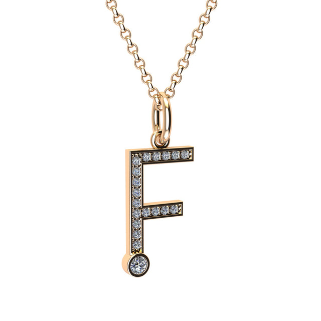 letter f pendant with lab made diamonds