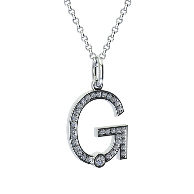 letter g pendant with lab made diamonds