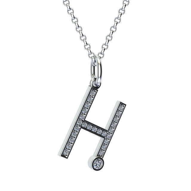 letter h pendant with lab made diamonds