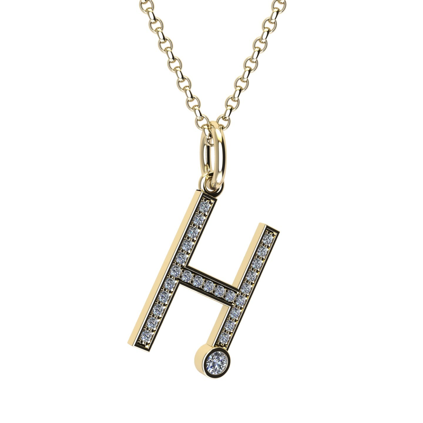 letter h pendant with lab made diamonds