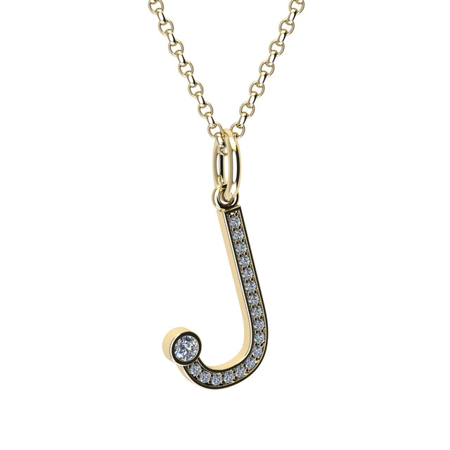 letter j pendant with lab made diamonds