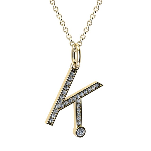 letter k pendant with lab made diamonds