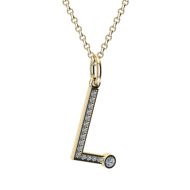 letter l pendant with lab made diamonds